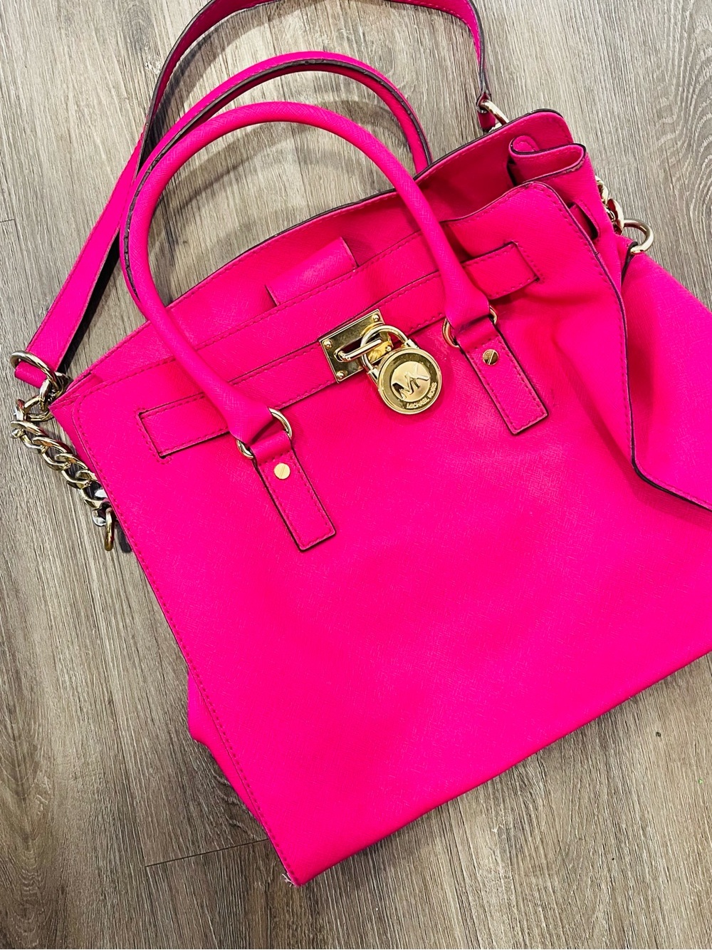 Michael Kors Hot Pink Satchel with Gold Hardware